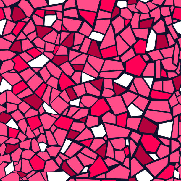 ilustraciones, imágenes clip art, dibujos animados e iconos de stock de patrón sin fisuras de mosaico abstracto color rosa brillante. fondo de vector. textura de trencadís de azulejos rotos de colores rojo. - trencadis