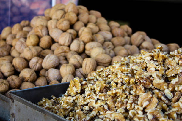 Closeup of spices, olives and dry fruits in a vegetables market in Israel