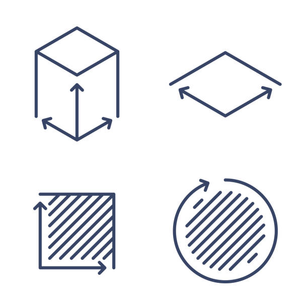 Size, square, area concept symbols. Dimension and measuring icon set. Size, square, area concept linear icons. Volume, capacity, acreage line symbols and pictograms. Size and square dimension and measuring vector outline icon set. Thin contour infographic elements. geographical locations stock illustrations