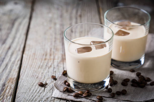 istock Coffee liqueur in glasses with ice and beans 907640342