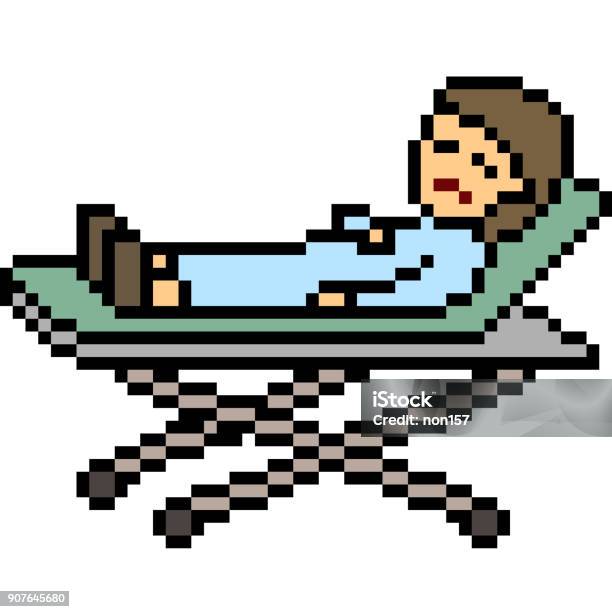 Vector Pixel Art Isolated Stock Illustration - Download Image Now - Illness, Pixelated, Bed - Furniture