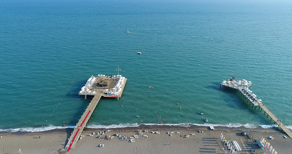 Aerial photography bird-eye view of luxury resort hotel pier