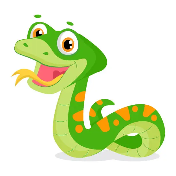 Vector illustration of Cartoon Cute Green Smiles Snake Vector Animal Illustration.