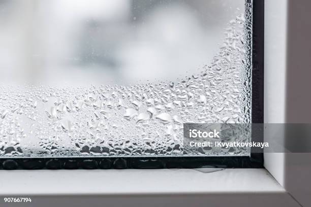 Condensation On Plastic Window Stock Photo - Download Image Now - Condensation, Window, Wet