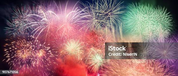 Spectacular Fireworks Show Light Up The Sky New Year Stock Photo - Download Image Now
