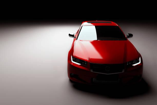 new red metallic sedan car in spotlight. modern desing, brandless. - car tire red new imagens e fotografias de stock