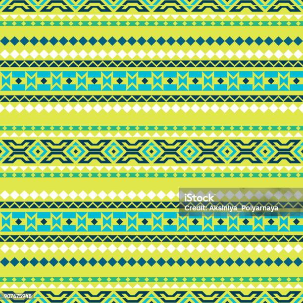 Seamless Pattern Based On American Indians Geometric Ornament Background In Ethnic Style The Texture Of Fabric Paper Wrapping Rhombuses Triangles Stock Illustration - Download Image Now