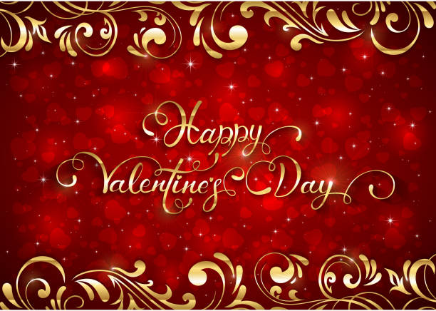 roten valentines hintergrund mit herzen und goldenen verzierten elementen - ornate swirl heart shape beautiful stock-grafiken, -clipart, -cartoons und -symbole