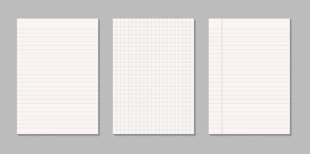 Set of realistic blank sheets of square and lined paper - vector isolated on gray background Set of realistic blank sheets of square and lined paper - vector isolated on gray background ruled paper stock illustrations