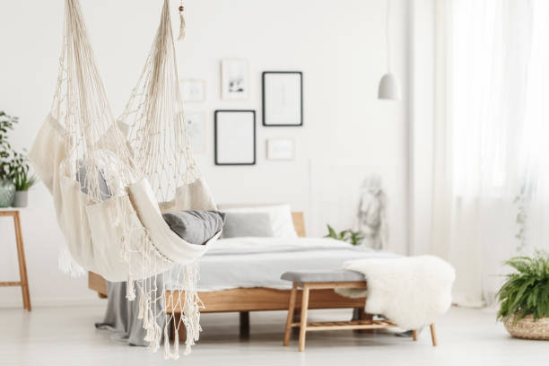 istock Hammock and bed in bedroom 907692892