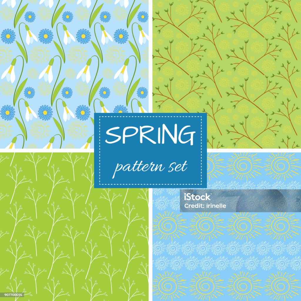 Spring Pattern Set Vector Seamless Stock Illustration - Download Image ...