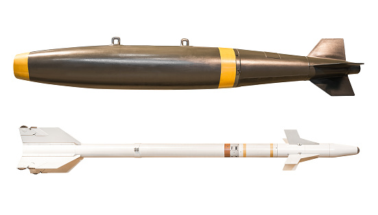 Military ballistic missile isolated on white background with clipping path