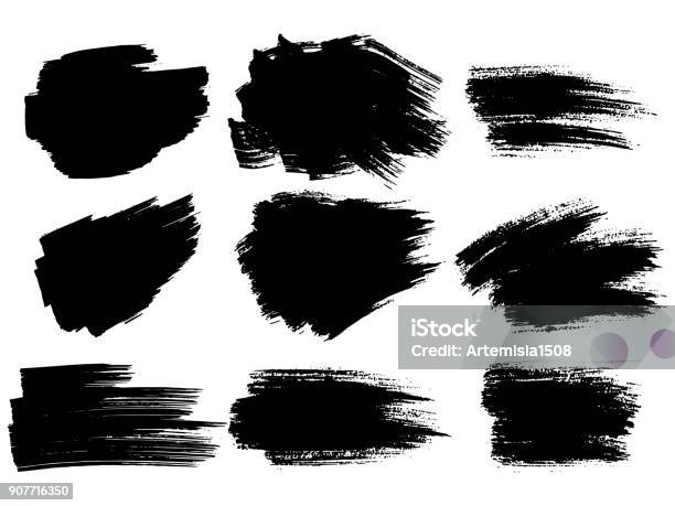 Painted Grunge Stripes Set Black Labels Background Paint Texture Brush Strokes Vector Handmade Design Elements Stock Illustration - Download Image Now