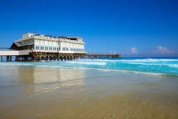 Daytona Beach in Florida with pier and coastline USA