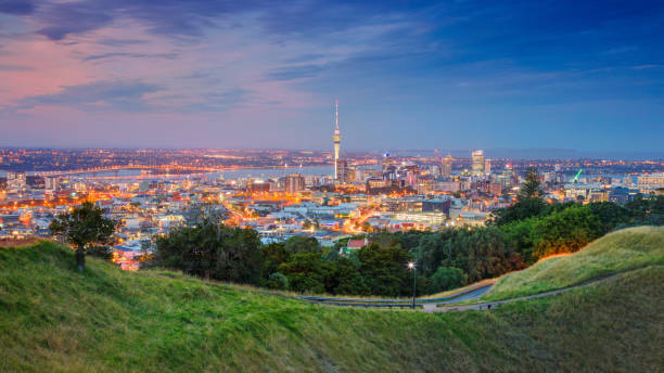 Auckland. Cityscape image of Auckland skyline, New Zealand taken from Mt. Eden at sunset. auckland stock pictures, royalty-free photos & images