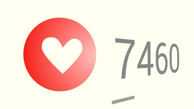 Close up shot of likes quickly increasing to 30 thousand views, red heart (love) icon.