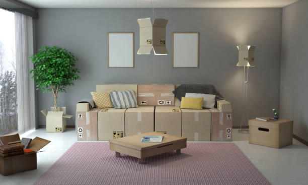 Living Room Interior Design With Cardboard Boxes