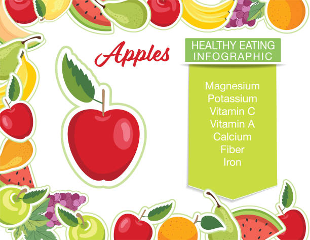 obst ernährung infografik - gesundes essen - apple granny smith apple red green stock-grafiken, -clipart, -cartoons und -symbole