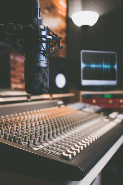 condenser microphone in recording studio stock photo