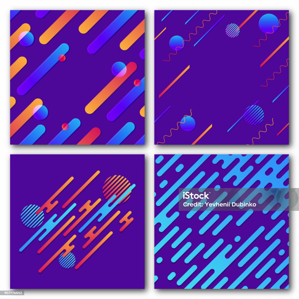 Set of abstract geometric backgrounds. Modern dynamic pattern. Rounded diagonal lines with circles, waves Set of abstract geometric backgrounds. Modern dynamic pattern. Rounded diagonal lines with circles and waves. Trendy background for poster, banner, cover. Vector Pattern stock vector