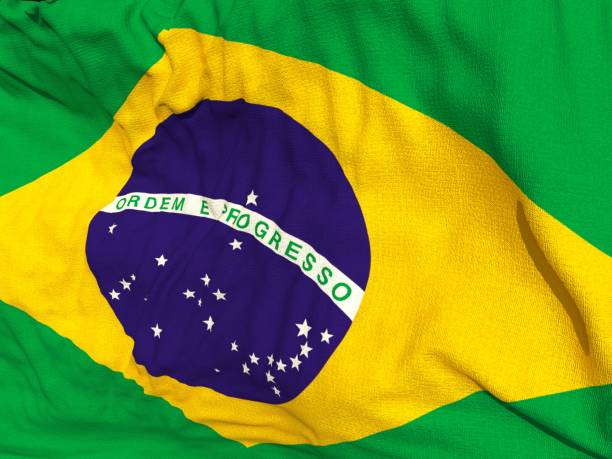 istock Fabric texture flag of Brazil. 907784730