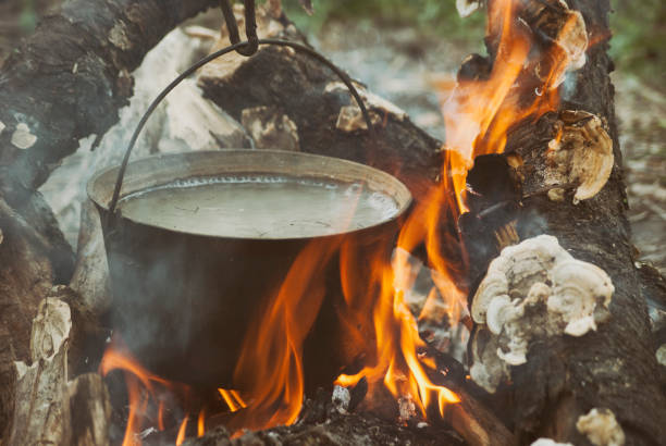istock Boiling water in the bowler on the bonfire 907787934