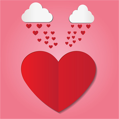 paper art heart rain falls on red heart.vector illustrator