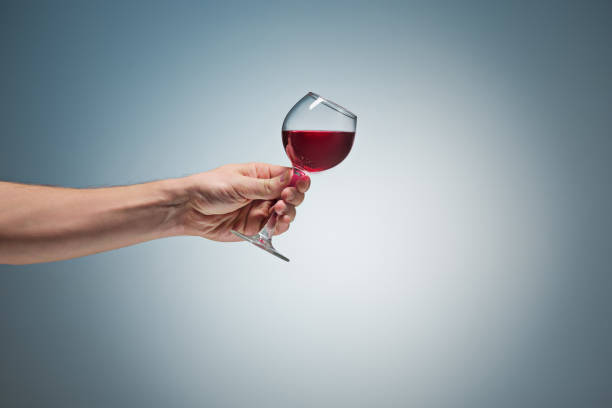 the one wine glass against gray - action alcohol alcoholism bar imagens e fotografias de stock