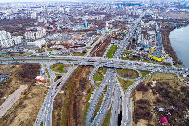 istock Aerial view of a freeway intersection 907811484