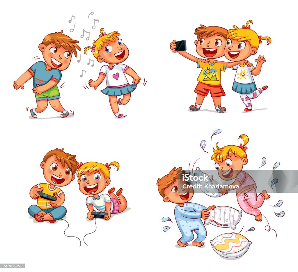 Children Spend Leisure Time Fun Stock Illustration - Download Image Now -  Child, Video Game, Playful - iStock