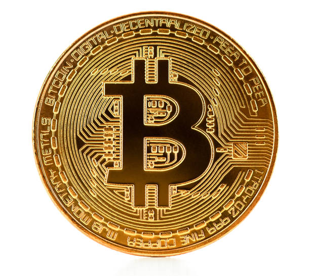 Bitcoin İstanbul, Turkey - January 18, 2018: Close up shot of bitcoin memorial coins on a white background. Bitcoin is a crypto currency and a worldwide payment system. gold bitcoin stock pictures, royalty-free photos & images