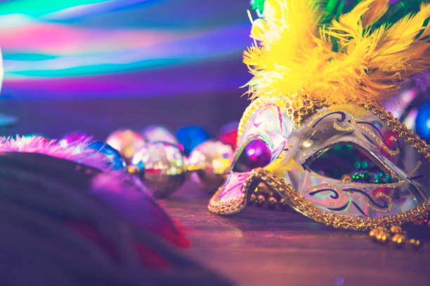 istock Mardi Gras, Rio carnival mask and colorful decorations. 907843394