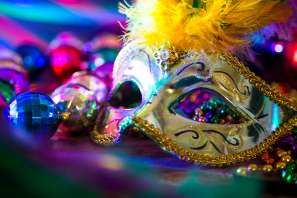 istock Mardi Gras, Rio carnival mask and colorful decorations. 907843490
