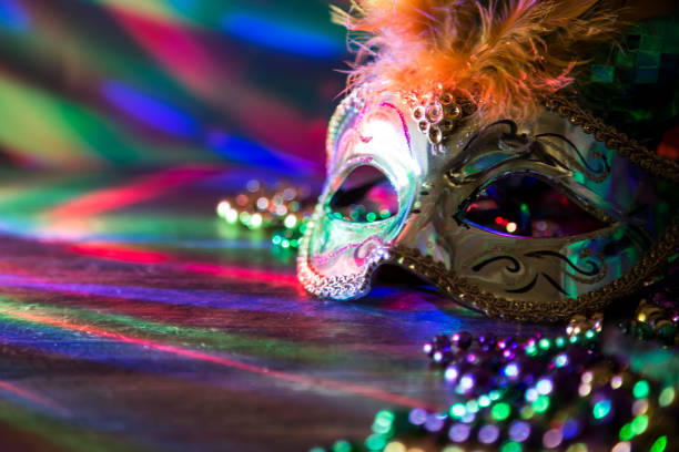 istock Mardi Gras, Rio carnival mask and colorful decorations. 907844140
