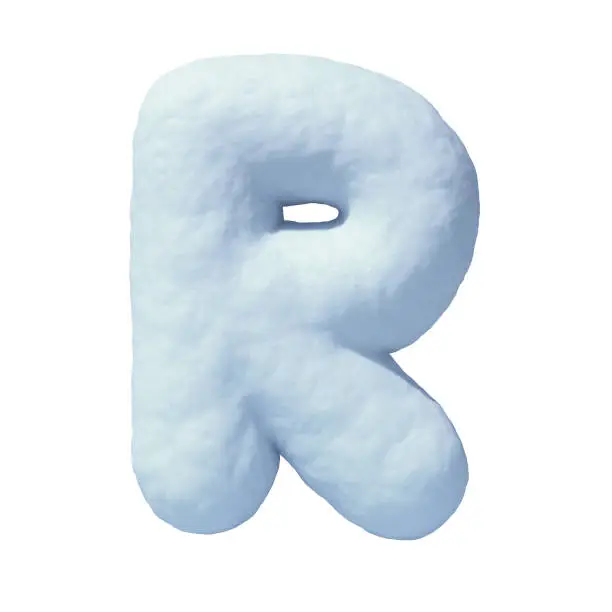 Snow font 3d rendering letter R