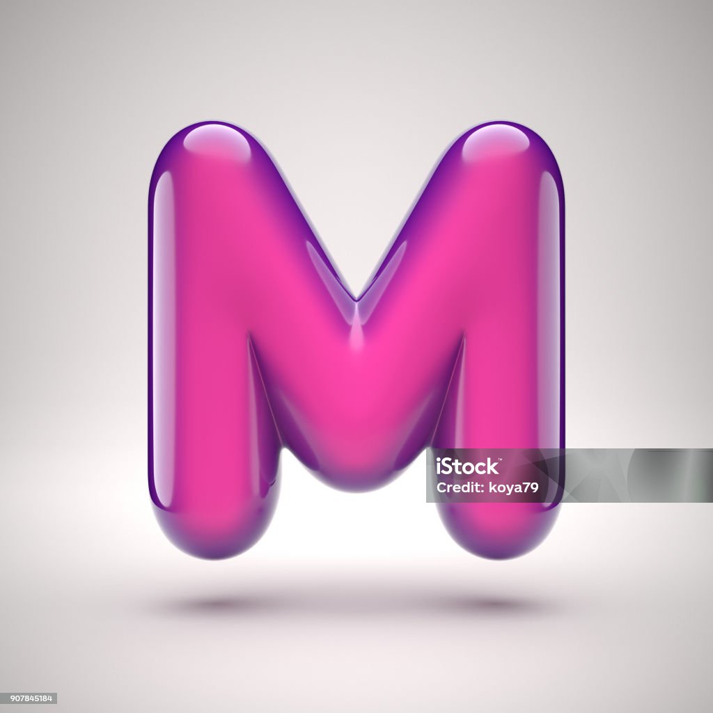 Round pink glossy font 3d rendering letter M Three Dimensional Stock Photo