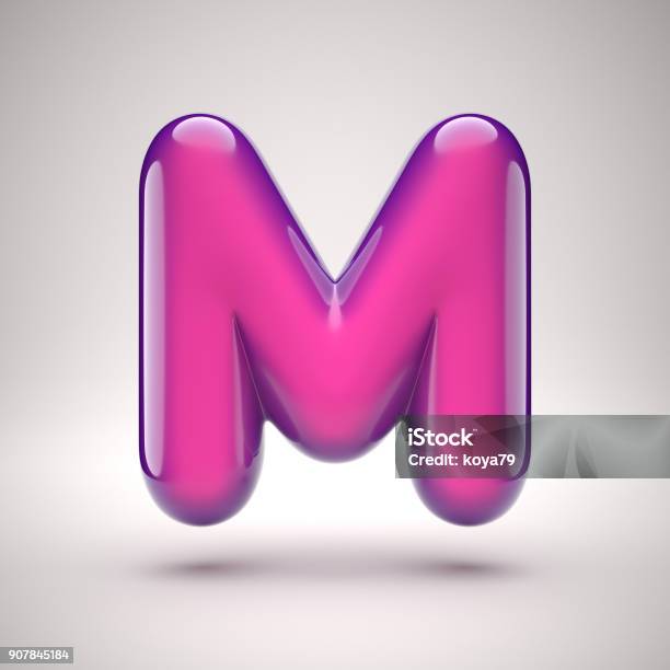 Round Pink Glossy Font 3d Rendering Letter M Stock Photo - Download Image Now - Three Dimensional, Bubble, Letter M