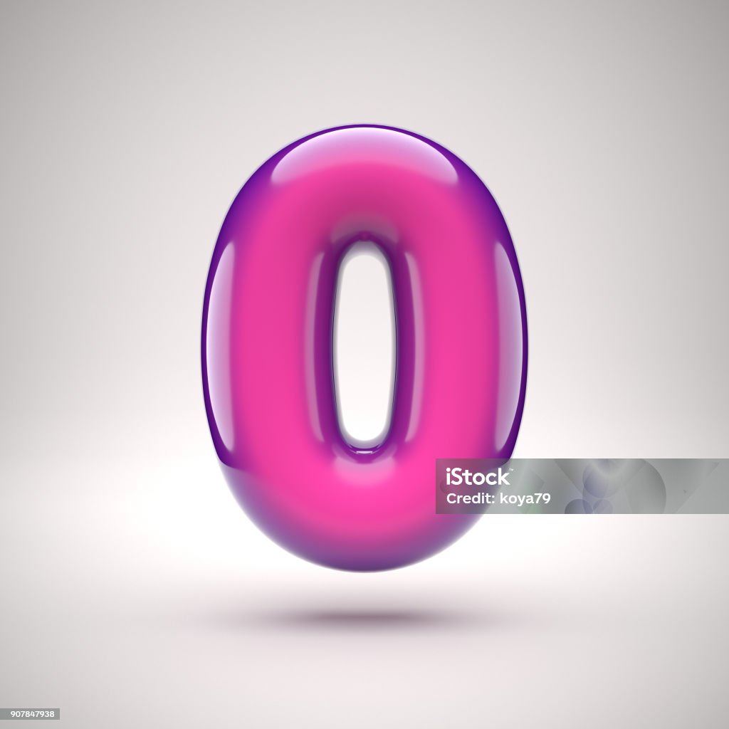 Round pink glossy font 3d rendering number 0 Zero Stock Photo