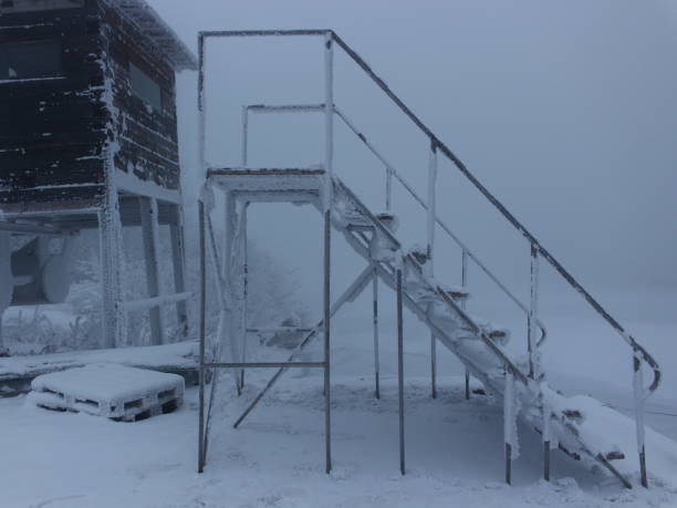 istock Staircase to nowhere covered with hoarfrost 907848158