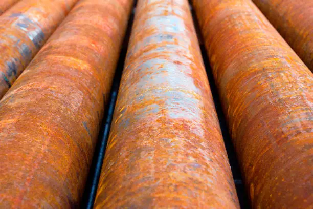 Corroded casing pipes situated near an oil well