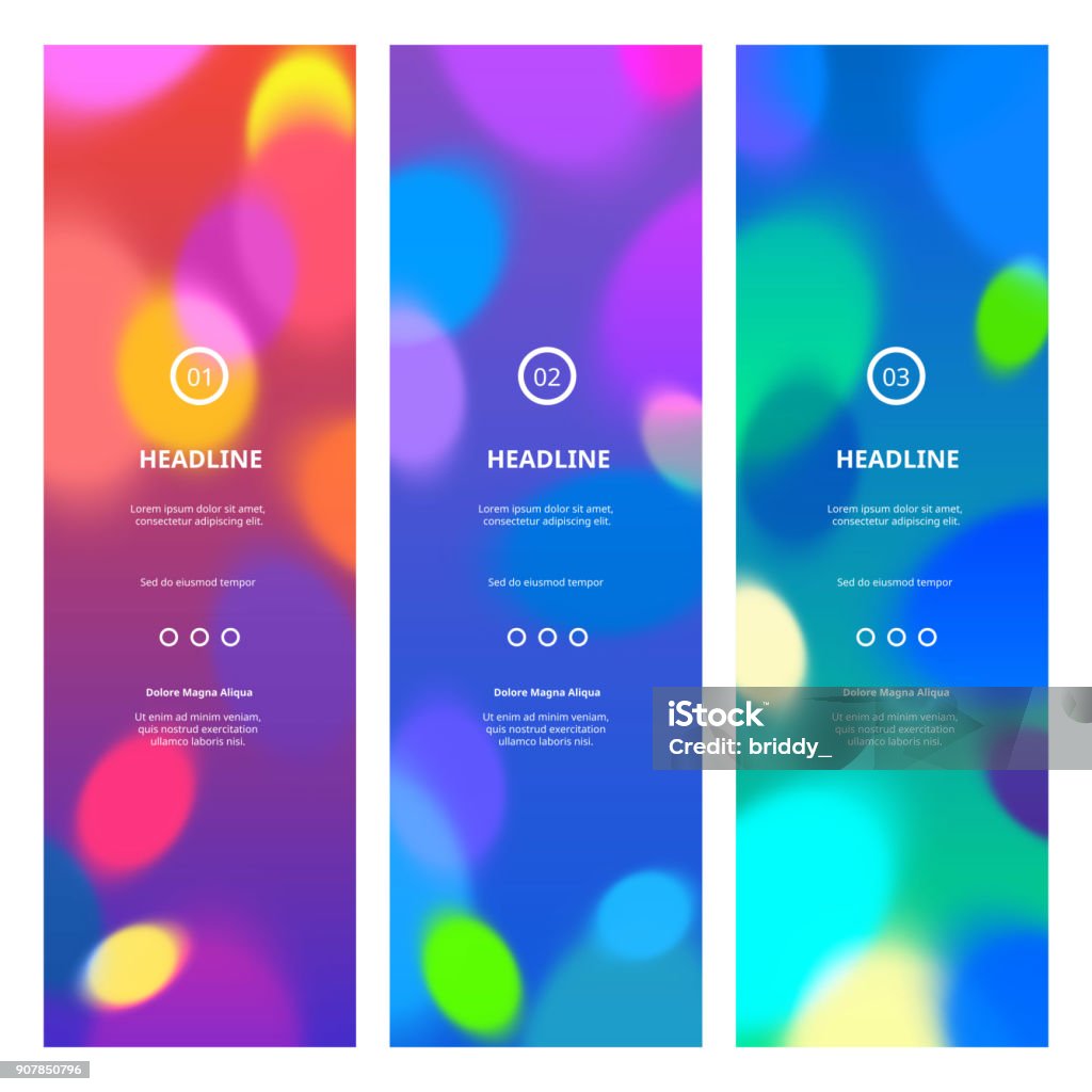 Banners coloridos brilhantes com luzes de Bokeh - Vetor de Plano de Fundo royalty-free