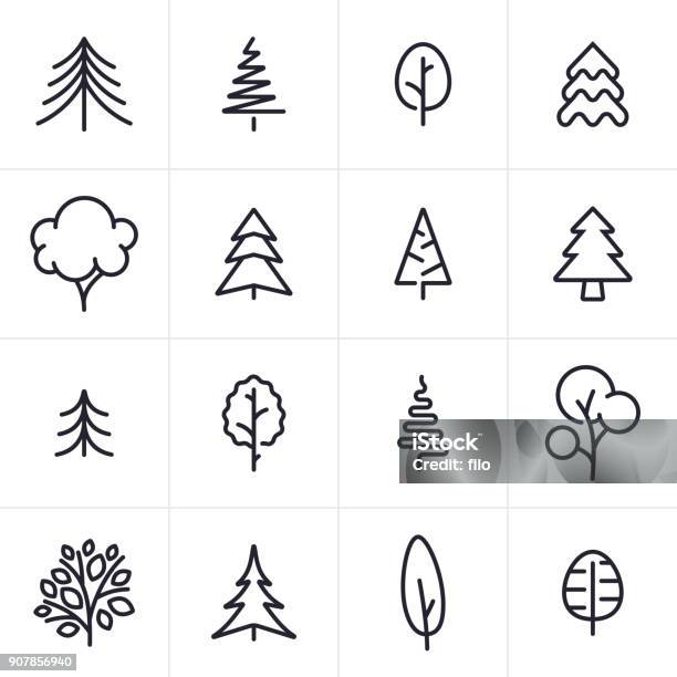 Tree And Evergreen Icons And Symbols Stock Illustration - Download Image Now - Icon Symbol, Tree, Pine Tree