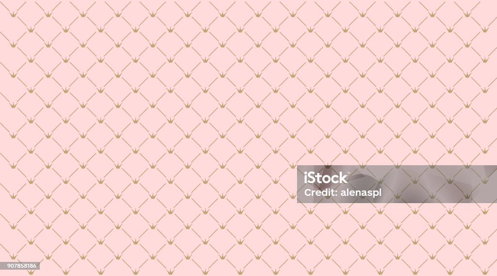 Seamless girlish pattern.Gold crown on pink background. Backdrop for invitation card, wrapper and decoration party (wedding, baby girl shower, birthday) Cute wallpaper for princess's style nursery. Backgrounds stock vector