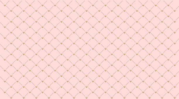 Seamless girlish pattern.Gold crown on pink background. Backdrop for invitation card, wrapper and decoration party (wedding, baby girl shower, birthday) Cute wallpaper for princess's style nursery. queen royal person stock illustrations