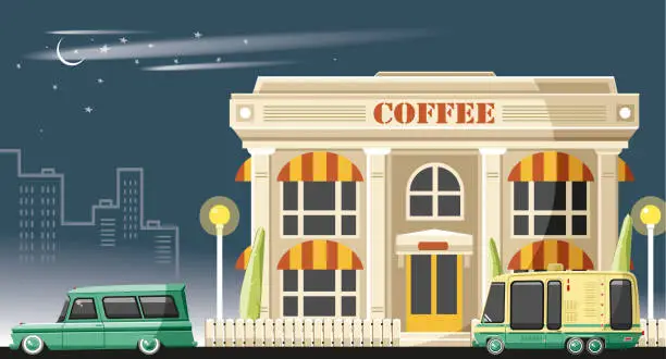 Vector illustration of Coffee shop at night (vector)