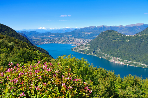 Lake Lugano in Alps, Italy and Switzerland