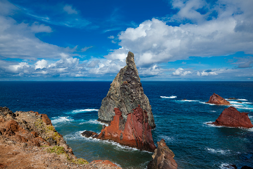 Ilheus da rib rock formations on the cliff coast of ribeira da janela, madeira island, portugal