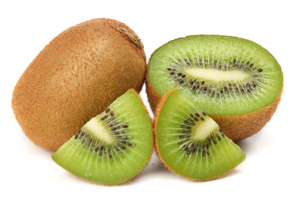 istock Slices kiwi fruit isolated on white background 907862236