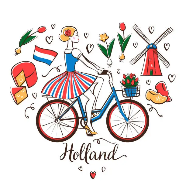Vector illustration of Riding a bicycle in Holland