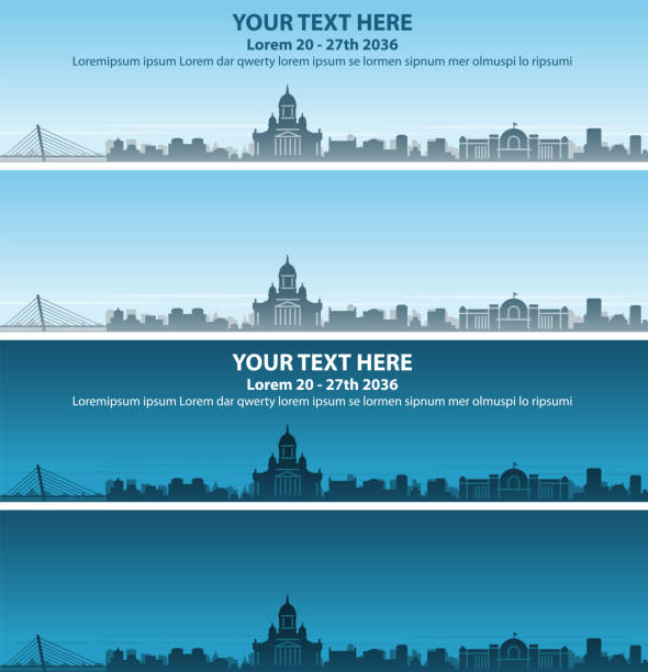 helsinki-skyline-event-banner - helsinki stock-grafiken, -clipart, -cartoons und -symbole